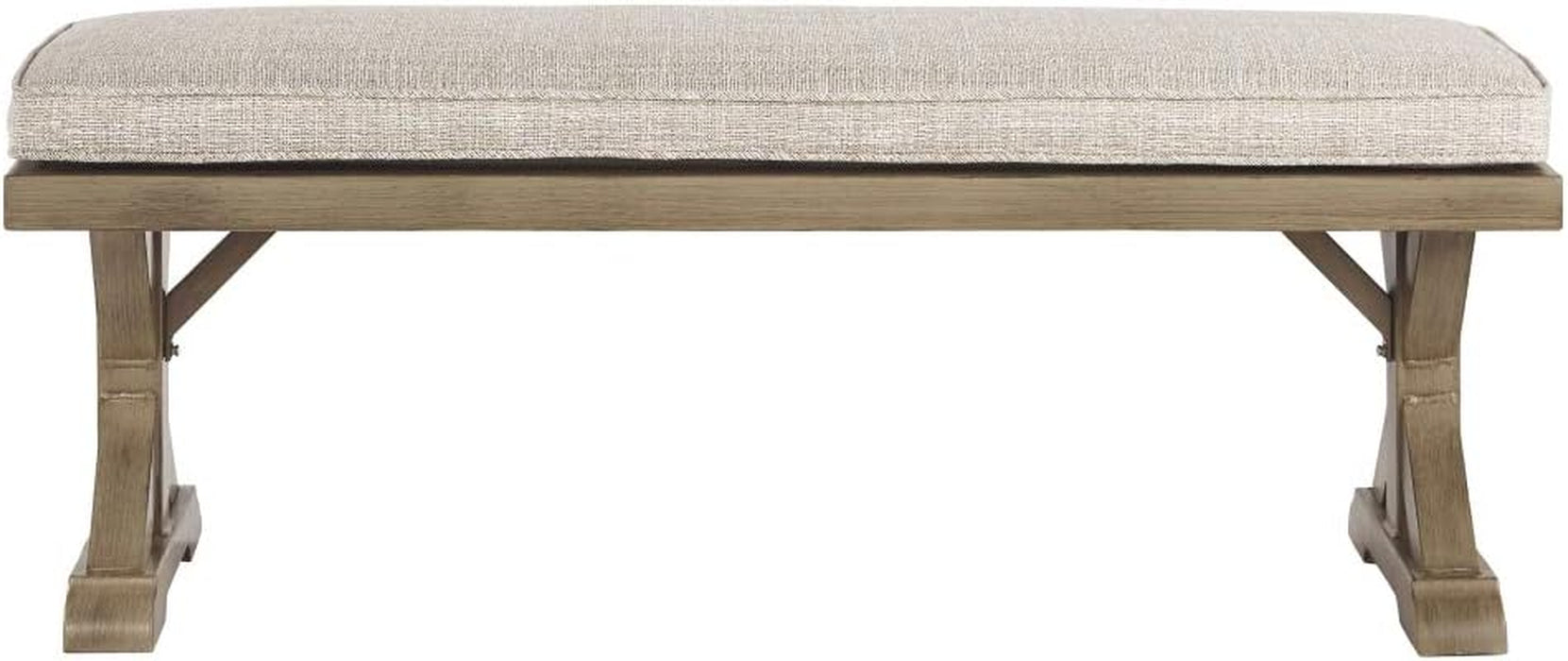 Beachcroft Patio Farmhouse Outdoor Upholstered Dining Bench, Beige
