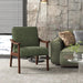 Corduroy Accent Chair, Mid-Century Modern Armchair with Solid Wood Legs, Reading Leisure Chair with High Back for Living Room Bedroom Waiting Room Dark Green