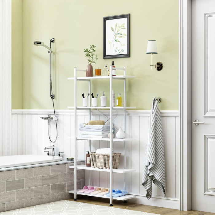 Bookshelf 5 Tiers White Wooden Storage Shelf,Modern Open Display Storage Bookcase Book Organizer,Metal Bookshelf Standing Storage Shelf Tall Shelving Units for Home Office Study