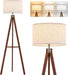 Mid Century Floor Lamp with 3 Color Temperatures LED Bulb, Modern Wood Tripod Table Reading Standing Light, Wooden Shelf Floor Lamp for Farmhouse Living Room Bedroom Office Linen Shade Brown