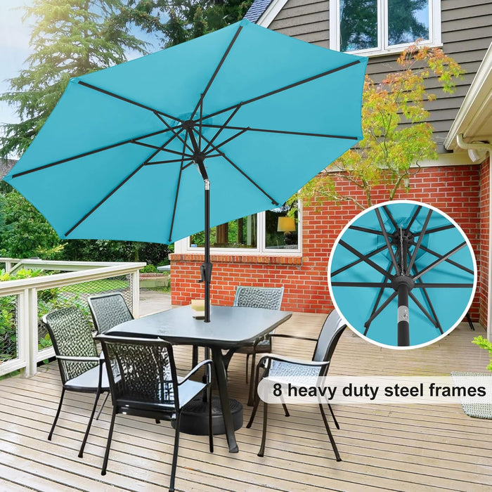 Patio Umbrella Outdoor with Push Button Tilt, 10 Ft Aqua Blue
