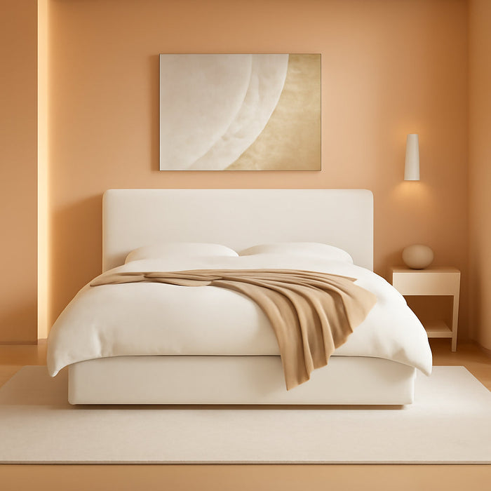 Upholstered Queen Size Bed Frame, Boucle Fabric Platform Bed Mattress Foundation Noise-Free No Box Spring Needed Easy Assembly