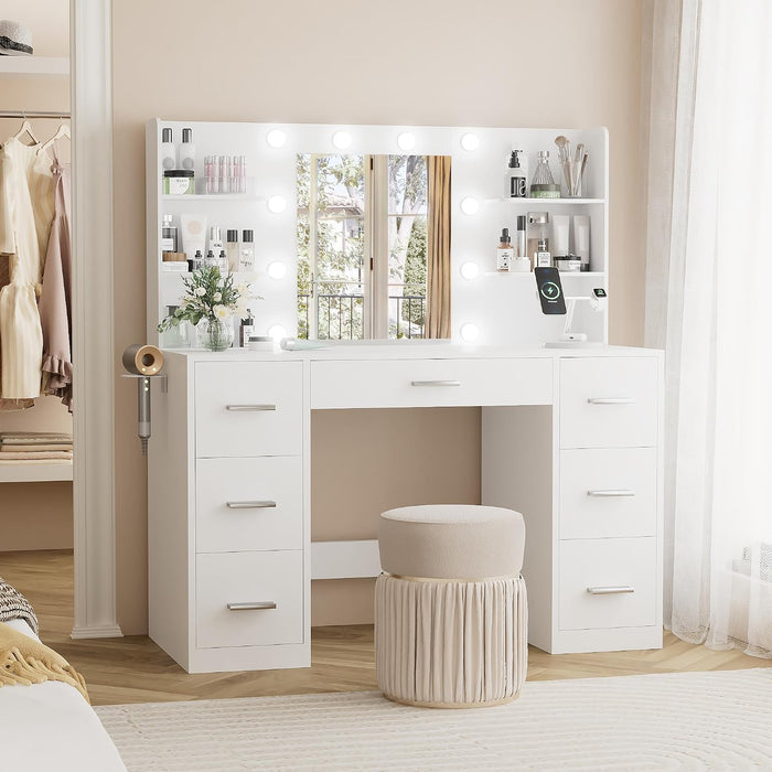 Vanity Desk With Ambient Illumination White Mirror