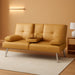 Faux Leather Upholstered Modern Convertible Futon, Adjustable Folding Sofa Bed, Guest Bed W/Removable Armrests - Camel Yellow
