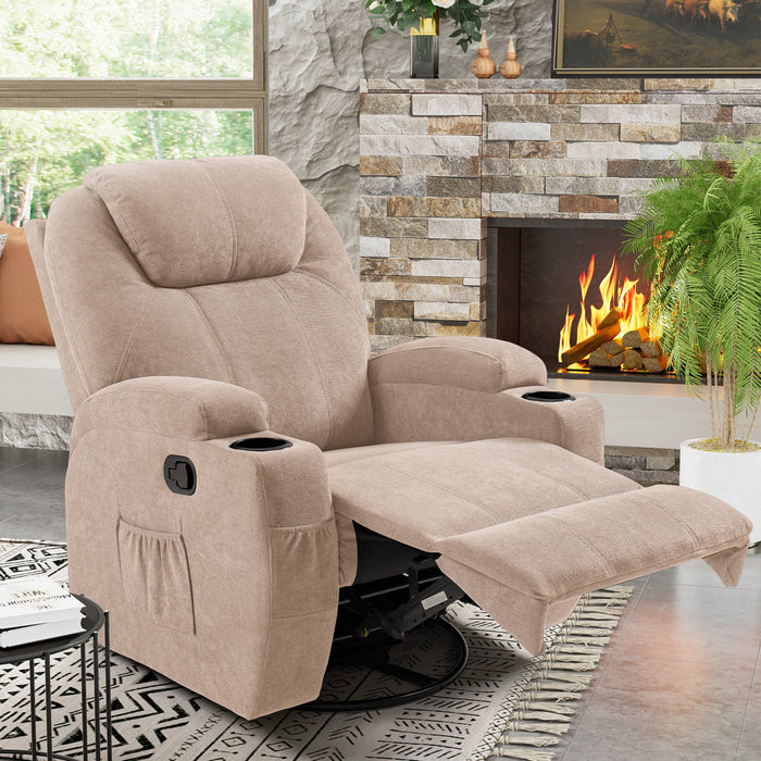 Recliner,Modern Fabric Rocking Chair with Massage,360 Degree Swivel Single Sofa Seat with Drink Holder