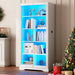 Display Cabinet with Glass Doors, 65" Tall Bookcase with LED Lights/Human Body Sensor, Display Case for Collectibles with Storage, Bedroom, Home Office, Living Room, White