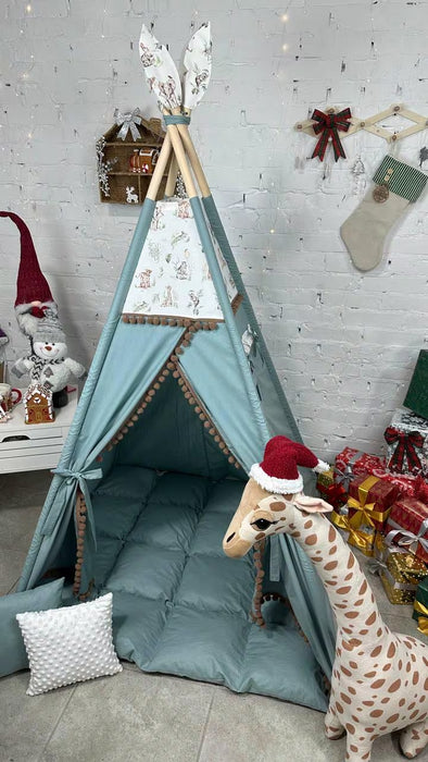 Teepee Tent Animal Montessori Tent Kids Playhouse Children'S Teepee Green Kids Room Decor Christmas Gift Children'S House Wigwam Kids Gift