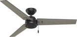 52 Inch Outdoor or Indoor Ceiling Fan No Light - Black Ceiling Fan without Light, for Patio, Porch, Garage, or Living Room, Standard Mount, 3 Blades, Pull Chain - Cassius 59264, Matte Black