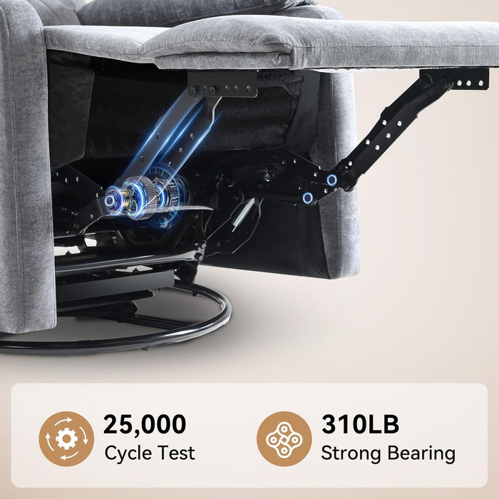 Swivel Rocker Recliner Chair with Adjustable Backrest and Footrest, Ultra-Comfy Fabric Reclining Chair, Glider Recliner with Lumbar Support & Overstuffed Arms, Chairs for Living Room (Grey)