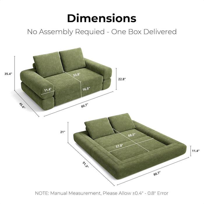Green ThreeInOne Convertible Sleeper Sofa Bed Studio