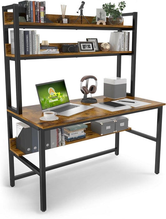 Computer Desk with Hutch, 47“W X 23.6" D Desk with Shelves, Tall Home Office Desk with Bookshelf, Metal Legs Study Table with Upper Storage Shelf for Study Writing/Workstation