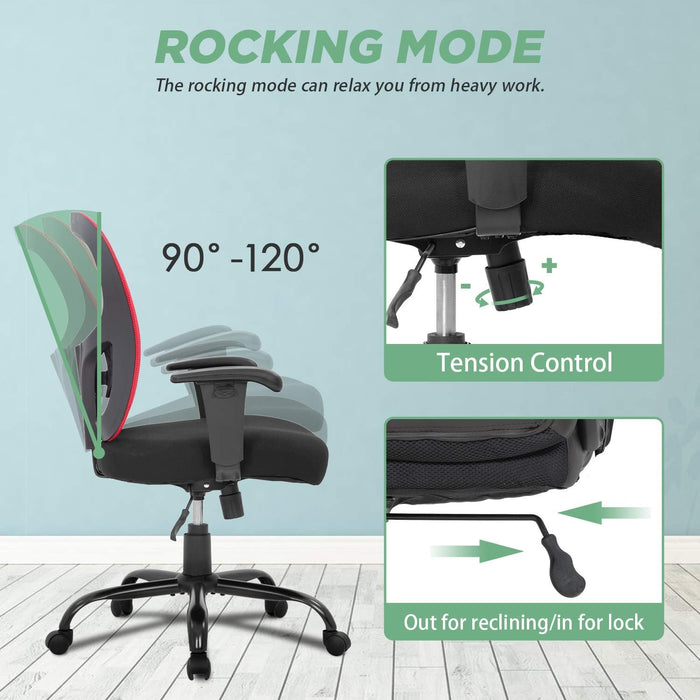 Big and Tall Office Chair 400Lbs Desk Chair Mesh Computer Chair with Lumbar Support Wide Seat Adjust Arms Rolling Swivel High Back Task Executive Ergonomic Chair,Red