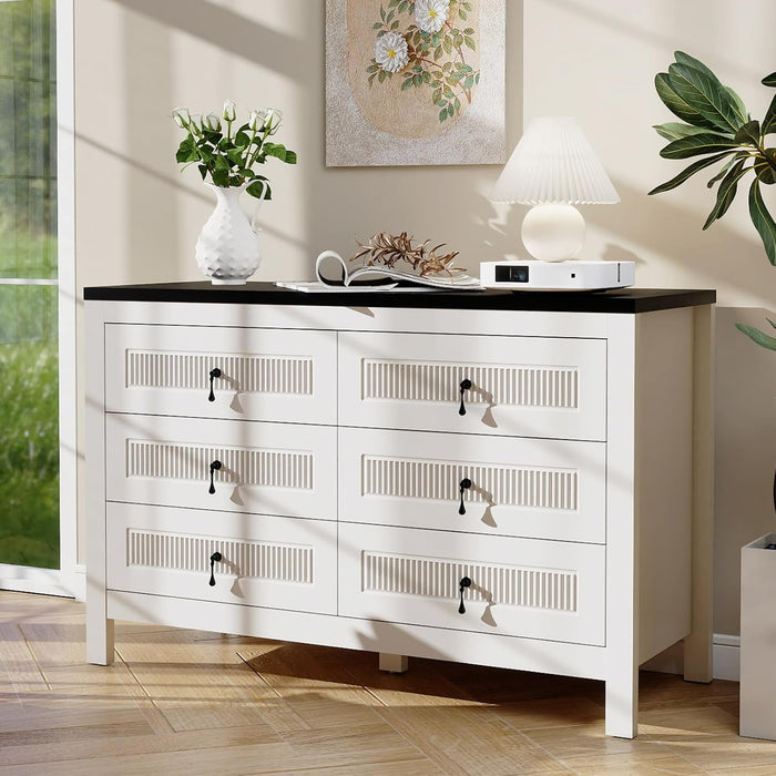 White Dresser for Bedroom Modern: 47" Wide 6 Drawer Dresser with Deep Drawers, Large Chest of Drawers with Metal Handles, Wood Dressers for Living Room, Hallway