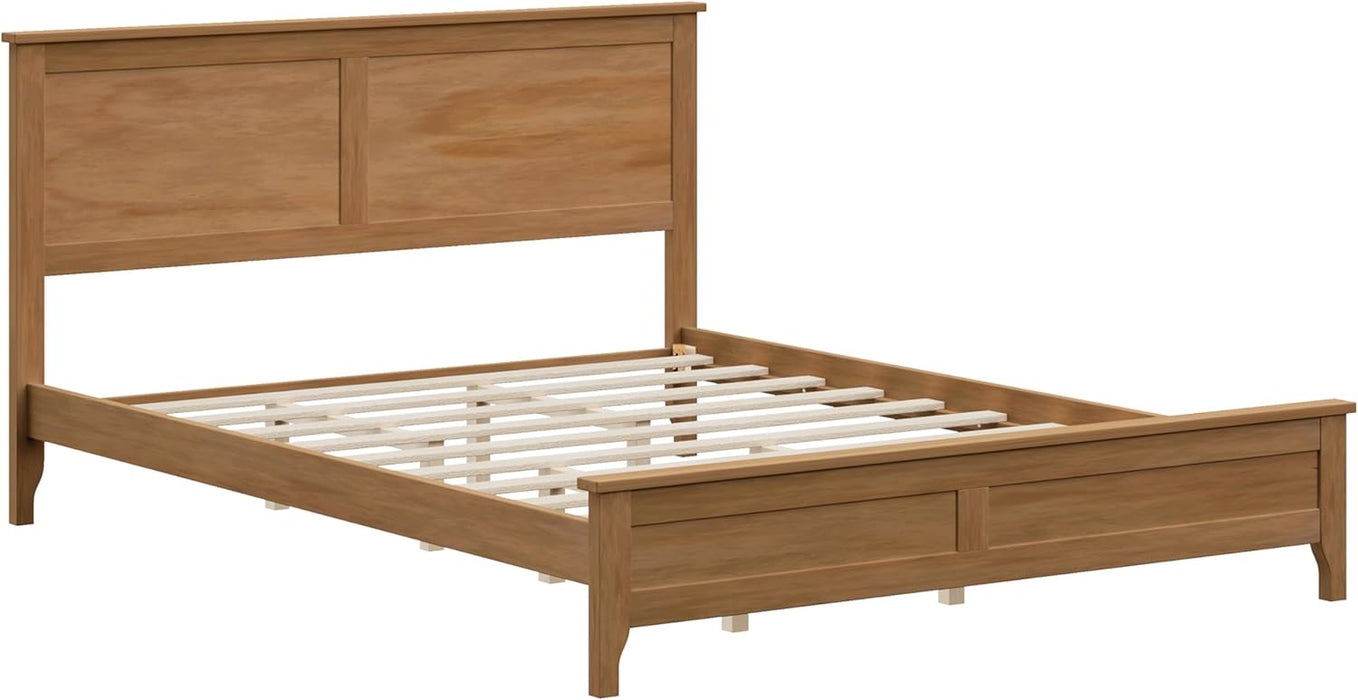 Modern Solid Wood Queen Size Platform Bed with Headboard,No Box Spring Needed,Easy Assembly,Natural