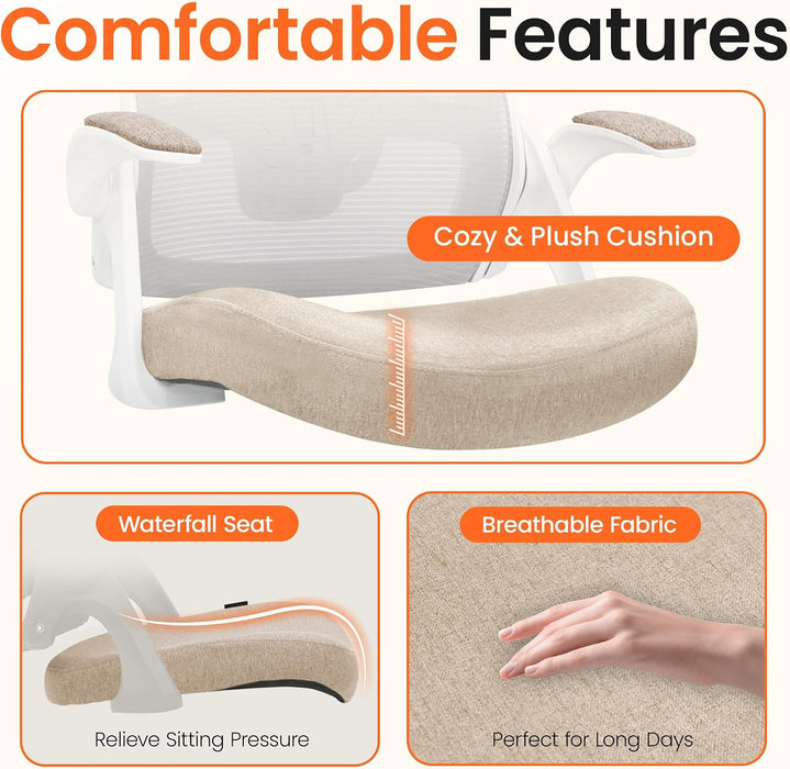 Office Desk Mesh Chair with Adjustable Ergonomic Lumbar, Beige