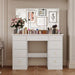 White Modern Makeup Vanity Desk 9 Drawers Wood Dressing Table with 3 Mirrors, Hidden Storage Shelves, LED Lighted