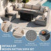 8 Piece Outdoor Patio Furniture Set with 43 Inch Propane Fire Pit, Washable Cushions, Glass Coffee Table, Waterproof Cover & CSA Certified for Backyard Poolside, Silver PE Rattan/Khaki