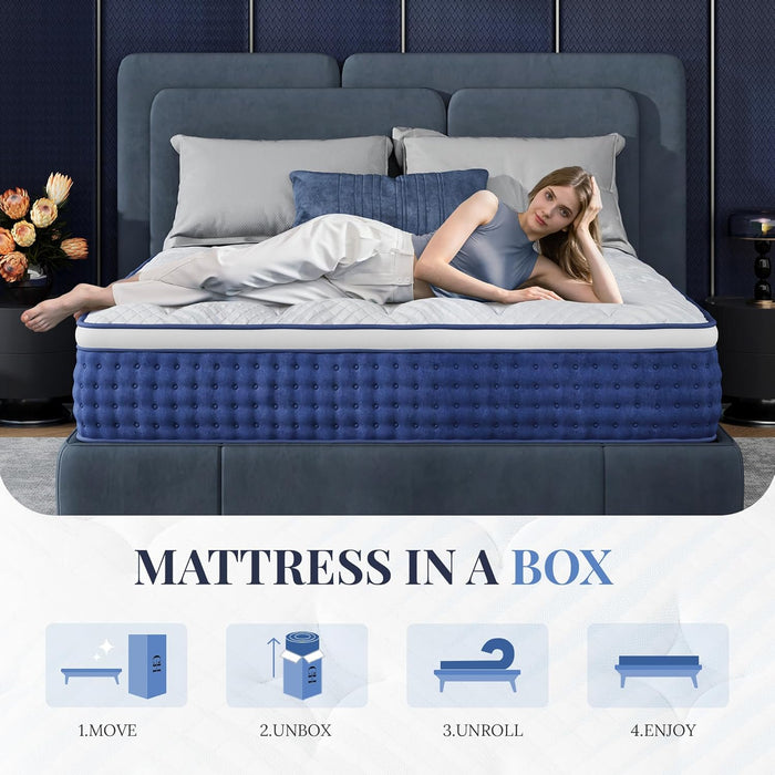 Blue Queen HybridMemoryFoam Mattress Box CertipurUS