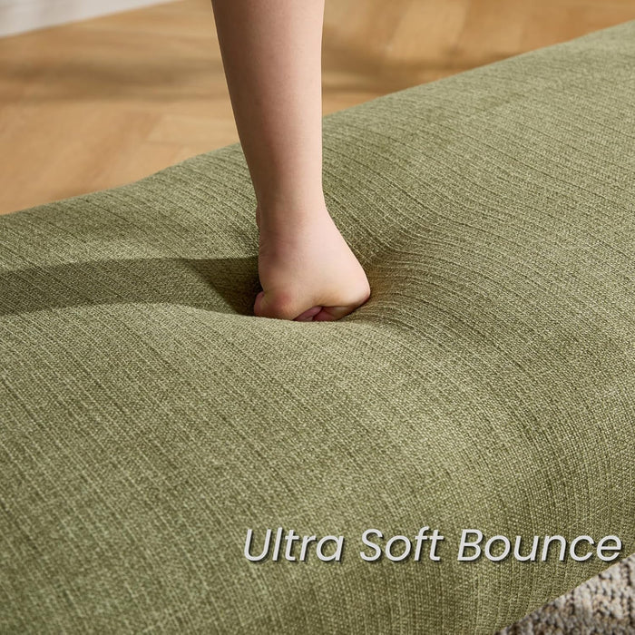 Modern 51" Wide Ottoman Bench, Long Entryway Bedroom Bench with Solid Wood Legs and Linen Upholstered Dining Bench Storage Bench for Living Room Indoor, Kitchen, Green