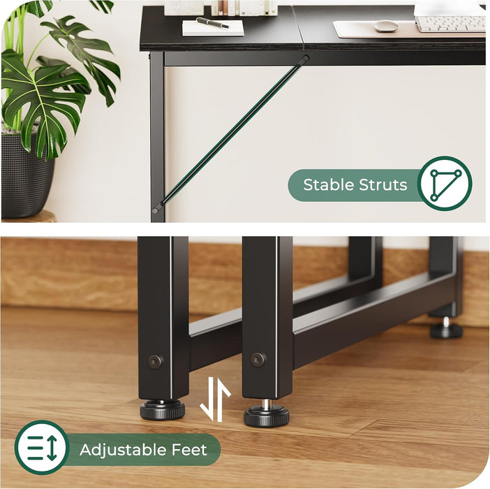 Computer Desk, 70 Inch Office Desk, Gaming Desk with Storage, Writing Desk Work Desk for Home Office, Study, Long Simple Desk, Large Legroom, Metal Frame, Black