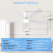 52Inch Ceiling Fans with Lights, Low Profile White Ceiling Fan with Light and Remote/App Control, DC Reversible Motor, Noiseless, Flush Mount Ceiling Fan for Bedroom Living Room Patios