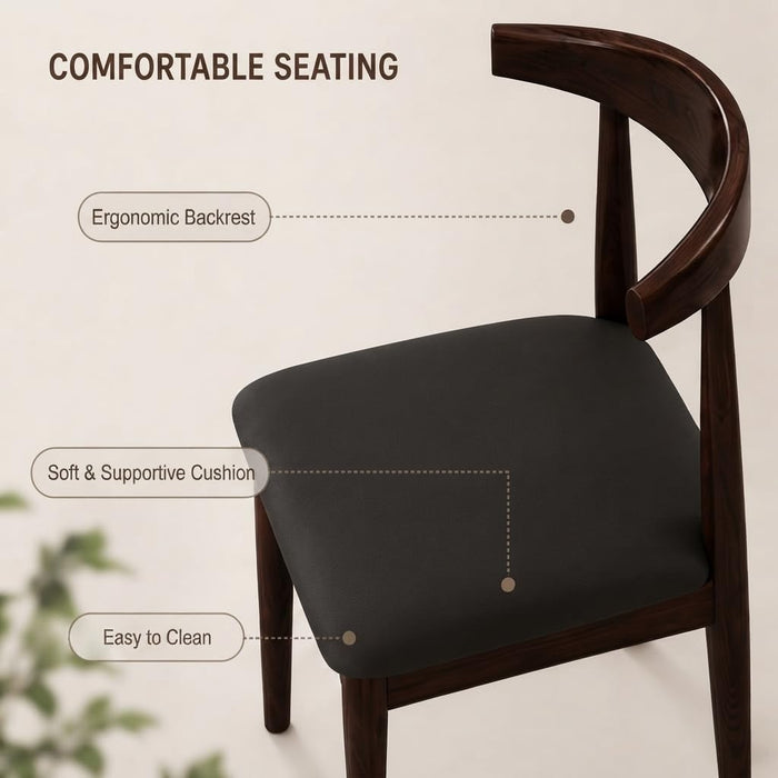 Mid-Century Modern Dining Chairs Set of 2, Upholstered Leather Seat Kitchen Chairs with Solid Wood Frame, Elegant Walnut-Colored Accent Side Chairs for Dining Room, Kitchen, Restaurant, Cafe