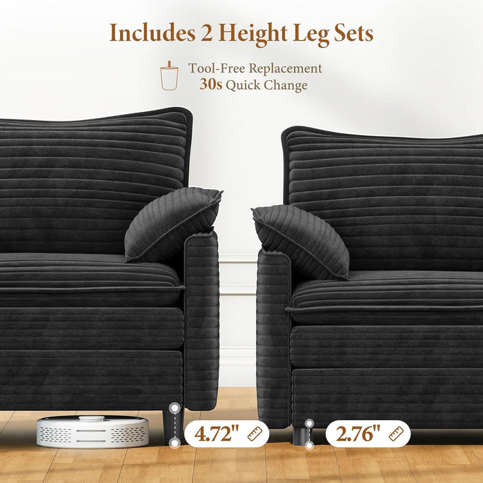 108 Inch CharcoalGray Modular Sectional Sofa Ottoman