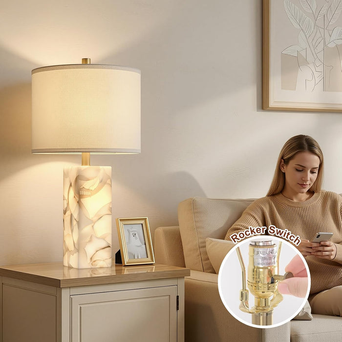 23" Alabaster Table Lamp Set of 2 with Night Light for Living Room