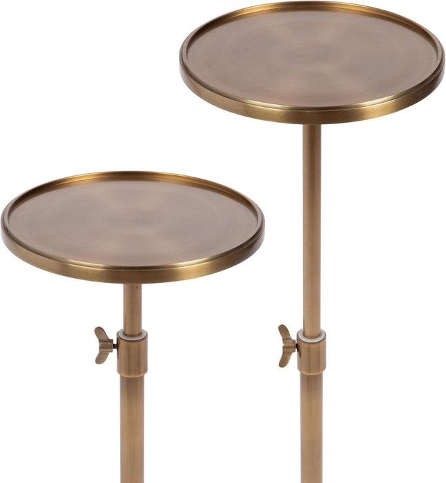 Engles Traditional Adjustable-Height Pedestal Drink Table, 10 X 10 X 30, Polished Brass, Vintage round Living Room Pedestal Table for Indoor Plant Stand with Protective Tabletop Lip