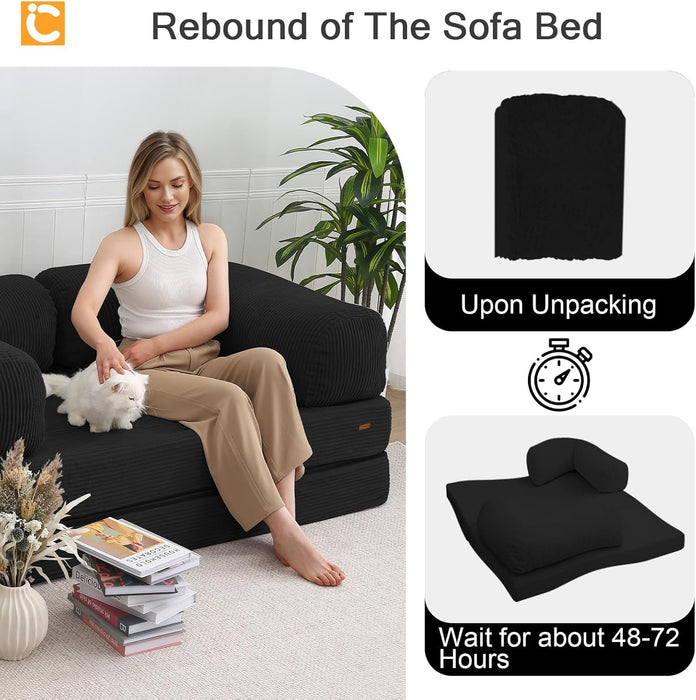 FourInOne Futon Sofa Bed Black Foldable LoungeChair