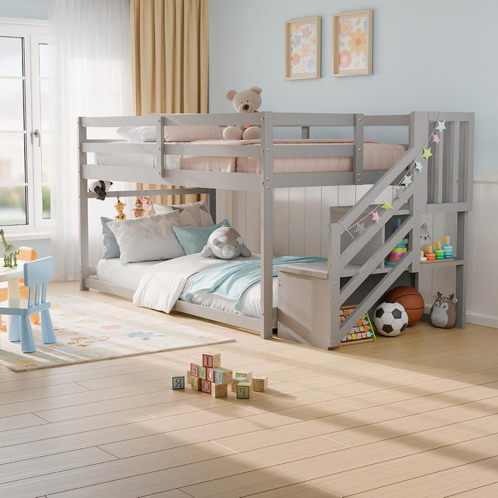 CharcoalGray SpaceSaving Twin Over Bunk Bed Staircase