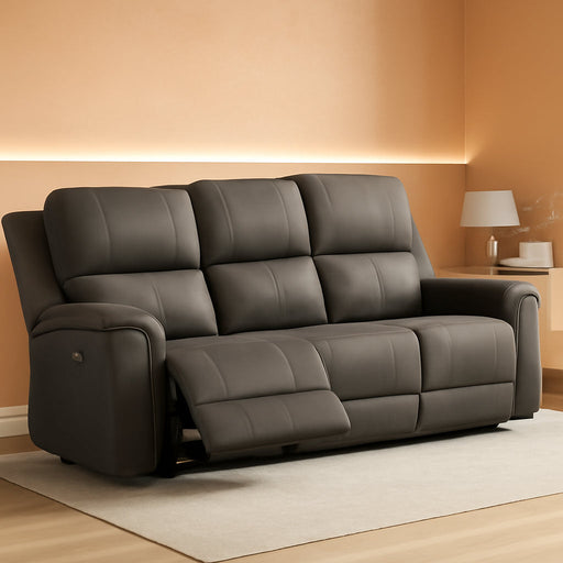 Signature Design by Ashley Burnley Contemporary Leather Match Power Reclining Sofa with Adjustable Headrest and USB Charging Port, Gray
