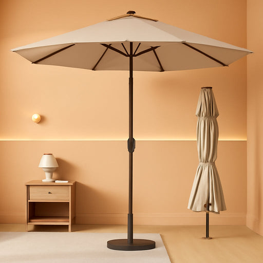 9FT Patio Umbrella with Fiberglass Ribs, Outdoor Market Table Umbrella with Crank and Tilt, UV Resistant Waterproof Canopy for Patio, Garden, Deck, Pool, Beige