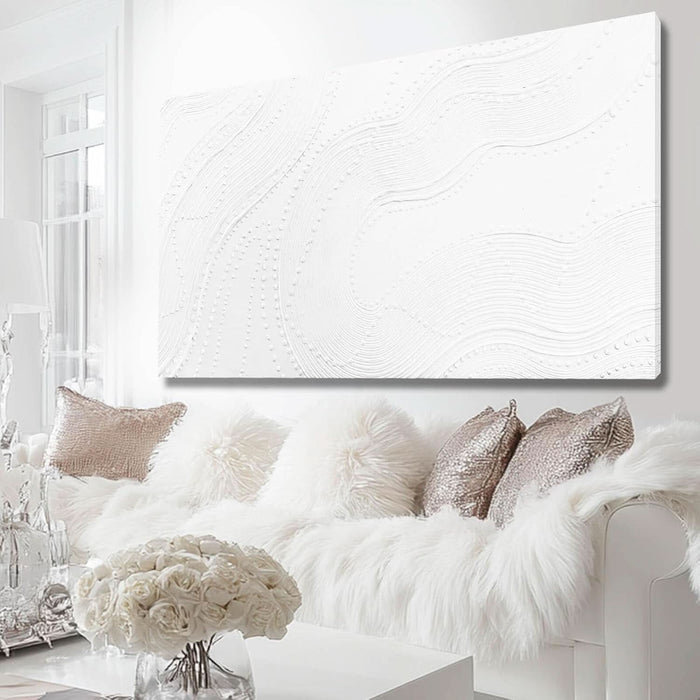 White Abstract Canvas Wall Art for Living Room Minimalist Home Decor Textured Wall Decor Line Art Oil Painting for Bedroom Dining Room 24X48 Inch