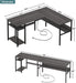 Reversible L Shaped Desk with Magic Power Outlets and USB Charging Ports, Sturdy Corner Computer Desk with Storage Shelves, Gaming Table Home Office Desk, Easy to Assemble, Enoch Walnut