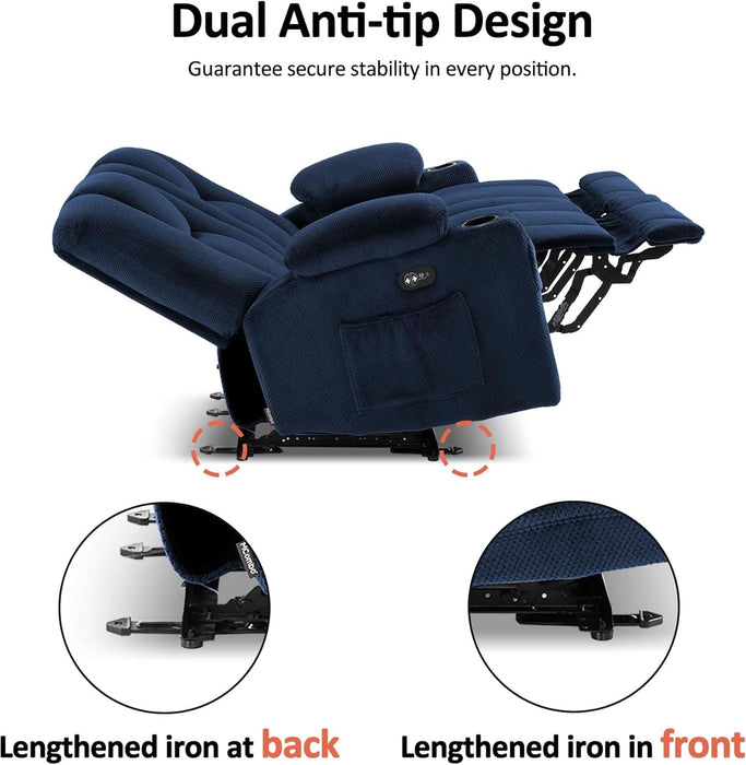 Zero Gravity Power Reclining Sofa with Console, Heat and Vibration Massage, 3 Seater Reclining Couch with USB Ports, Cup Holders for Living Room, Fabric 6035SET (Navy Blue)