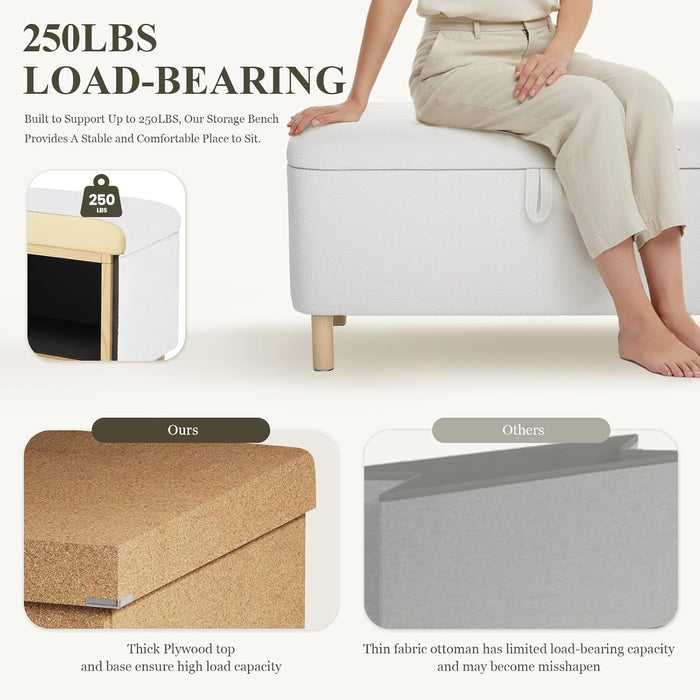 Ottoman with Storage, Storage Ottoman Bench, Entryway Bench with Wood Legs for Living Room, Sitting Area,Cream