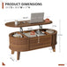 Fluted Lift Top Coffee Table with Storage,Modern Oval Coffee Table for Living Room or Home Office（Walnut）