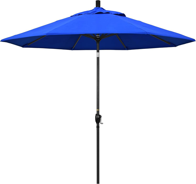 9' round Aluminum Market Umbrella, Crank Lift, Push Button Tilt, Black Pole, Sunbrella Pacific Blue