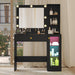 Black Vanity Desk with Mirror and Lights, 34" LED Small Vanity Table with Power Outlet & Large Storage Drawers, 3 Color Adjustable Lights, Dressing Table for Bedroom & Apartment