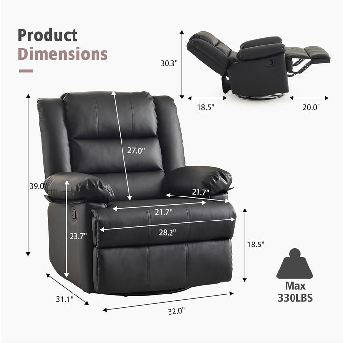 Black Swivel Rocker Recliner with Storage