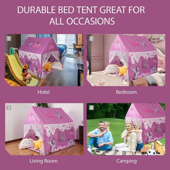 Princess Unicorn Castle Playhouse with Mat – Indoor & Outdoor Large Kids Play Tent for Imaginative Games Girls Toy House Gift Sizes 47×46.8×38.1In
