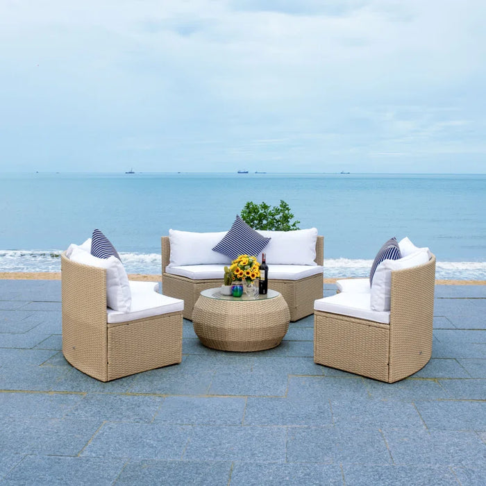 Cabble Wicker 6 - Person Patio Conversation Sets with Cushions