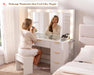 47.2" Fluted Vanity Desk with Large Mirror and Adjustable LED Lights, 7 Drawers Makeup Table with Glass Top and Charging Station for Women and Girls, Bedroom or Dorm, White