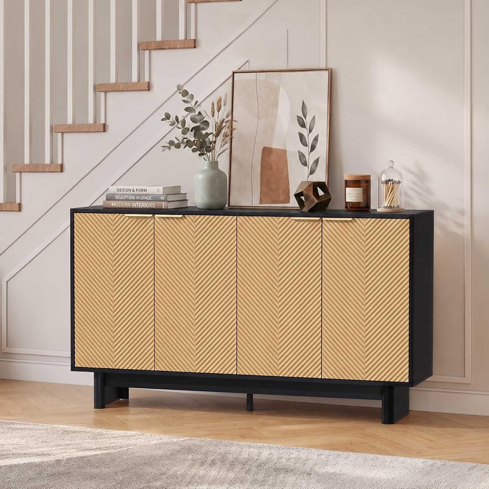 Natural Fluted Cabinet With Adjustable Shelves Storage
