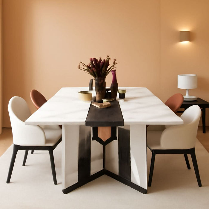 71In Large Rectangular White Dining Table for 4 5 6 7 People W/35In Marble-Color Wood Watrproof Tabletop,Adjustable Leg.6Ft Luxurious Family Dinner Table for Home Kitchen Living Room