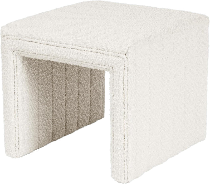 Modern Channel Tufted Ottoman Home Décor|Ottoman for Living Room & Bedroom - Cream Boucle