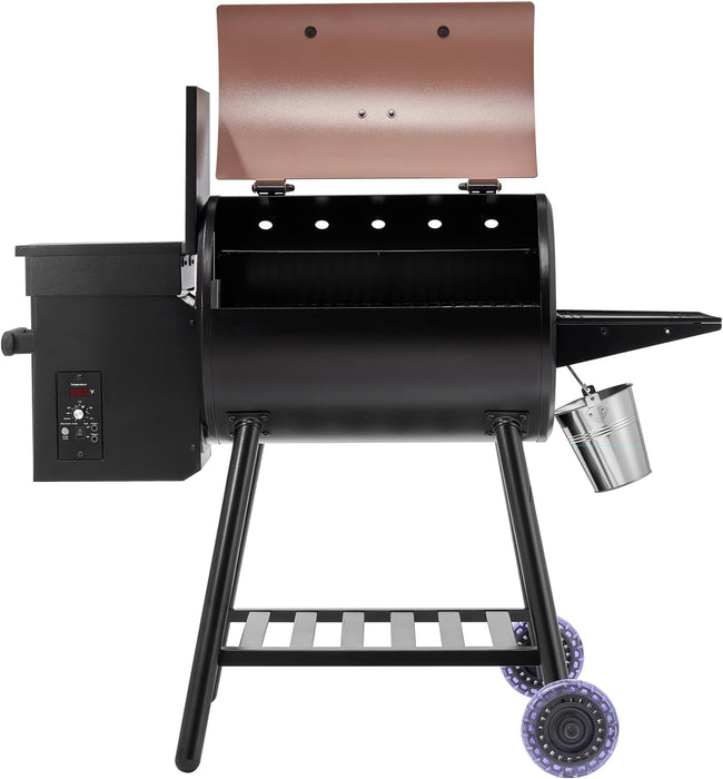 Wood Pellet Grill Smoker, 8 in 1 BBQ Grills for Outdoor Cooking, 456 Square Inches Cook Area Electric Grill and Smoker, with Digital Controller, Meat Probe, 500°F Max Temperature, Black