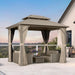 8' X 10' Hardtop Gazebo, Champagne Outdoor Aluminum Gazebo with Galvanized Steel Double Roof, Curtains and Netting for Patio Lawn and Garden
