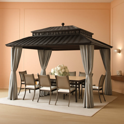 14x12 Hardtop Cedar Wood Gazebo PolycarbonateRoof CurtainsNetting